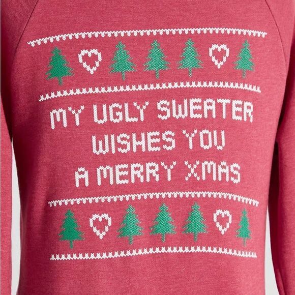 Modcloth Next Level Love My Ugly Christmas Sweater Zip Hoodie Sweatahirt Red L - Picture 4 of 12